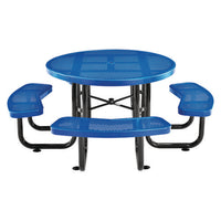 Perforated Steel Picnic Table, Round, 46" Dia X 29.5"h, Blue Top, Blue Base/legs, Ships In 1-3 Business Days