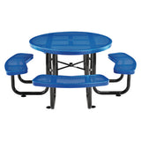 Perforated Steel Picnic Table, Round, 46" Dia X 29.5"h, Blue Top, Blue Base/legs, Ships In 1-3 Business Days