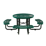 Expanded Steel Picnic Table, Round, 46" Dia X 29.5"h, Green Top, Green Base/legs