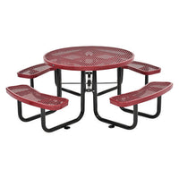 Expanded Steel Picnic Table, Round, 46" Dia X 29.5"h, Red Top, Red Base/legs, Ships In 1-3 Business Days