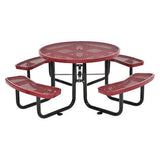 Expanded Steel Picnic Table, Round, 46" Dia X 29.5"h, Red Top, Red Base/legs, Ships In 1-3 Business Days