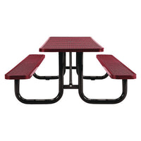 Expanded Steel Picnic Table, Rectangular, 96 X 62 X 29.5, Red Top, Red Base/legs, Ships In 1-3 Business Days