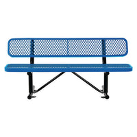 Expanded Steel Bench With Back, 72 X 24 X 33, Blue, Ships In 1-3 Business Days