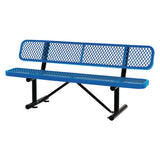 Expanded Steel Bench With Back, 72 X 24 X 33, Blue, Ships In 1-3 Business Days