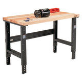 Standard Duty Butcher Block Top Adj Height Workbench, 2,000 Lbs, 48 X 30 X 30.88 - 36.88, Maple/black, Ships In 1-3 Bus. Days