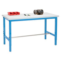 Adjustable Height Heavy Duty Workbenches, 5,000 Lbs, 72 X 30 X 31.63 To 43.63, White/blue, Ships In 1-3 Business Days