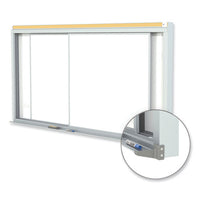 Horizontal Sliding Porcelain Magnetic Whiteboard, 96 X 48, White Surface, Satin Aluminum Frame, Ships In 7-10 Business Days