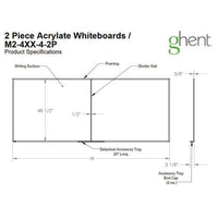 Two-piece M2 Non-magnetic Whiteboard With Aluminum Frame, 120.75" X 48.5", White Surface, Satin Aluminum Frame