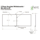 Two-piece M2 Non-magnetic Whiteboard With Aluminum Frame, 120.75" X 48.5", White Surface, Satin Aluminum Frame