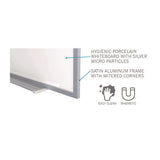 Hygienic Porcelain Magnetic Whiteboard With Aluminum Frame, 87.91" X 48.5", White Surface, Satin Aluminum Frame