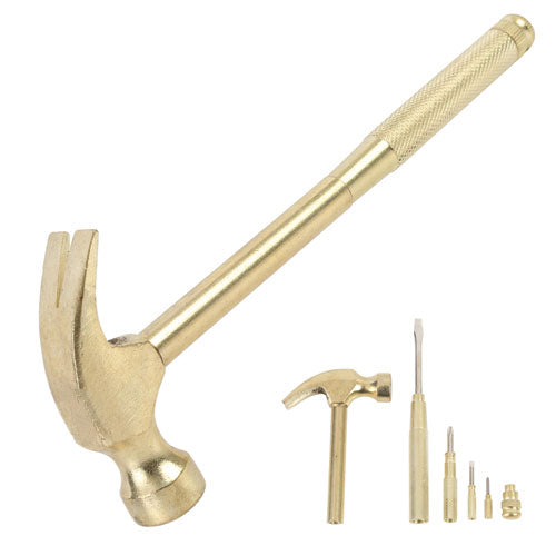 5-in-1 Carpenter's Hammer With Nesting Handle Containing Four Screwdrivers, 6.5" Long Gold Handle