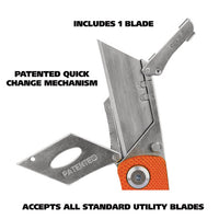 Quick Change Lock Back Utility Knife, 3.5" Aluminum Handle, Orange