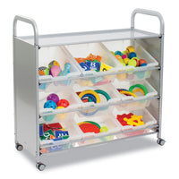 Callero Tilted Tray Trolley Set 01, Metal, 1 Shelf, 9 F2 Deep Bins, 40.6" X 17.3" X 41.5", Silver/translucent Frost