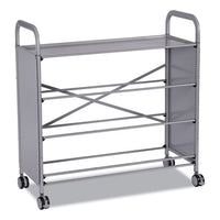 Callero Plus Treble Column Trolley Set 03, Metal, 1 Shelf, 24 F1 Shallow Bins, 40.6" X 17.3" X 41.5", Silver/grass Green