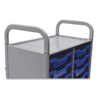 Callero Plus Double Column Trolley Set 05, Metal, 1 Shelf, 16 F1 Shallow Bins, 27.4" X 17.3" X 41.5", Silver/royal Blue
