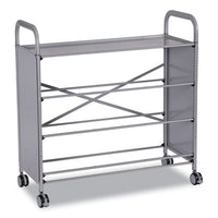 Callero Plus Treble Column Trolley Set 13, Metal, 1 Shelf, 12 F2 Deep Bins, 40.6" X 17.3" X 41.5", Silver/grass Green