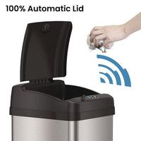 Sensor Trash Can, Rectangular, 13 Gal, Plastic/stainless Steel, Silver