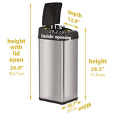 Sensor Trash Can, Rectangular, 13 Gal, Plastic/stainless Steel, Silver