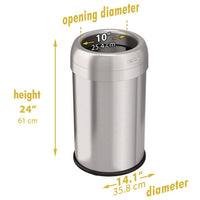 Open Top Trash Can, 13 Gal, Plastic/stainless Steel, Silver