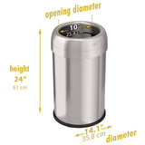 Open Top Trash Can, 13 Gal, Plastic/stainless Steel, Silver