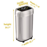 Open Top Trash Can With Wheels, Oval, 16 Gal, Plastic/stainless Steel, Silver