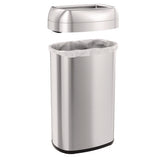Open Top Trash Can, Oval, 16 Gal, Plastic/stainless Steel, Silver