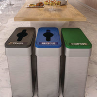Open Top Trash Bin With Wheels And Color-coded Lid, 21 Gal, Plastic/stainless Steel, Silver/black