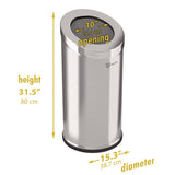 Beveled Open Top Trash Can, 15 Gal, Stainless Steel, Silver
