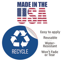 Vinyl Decals, Recycle, 4" Diameter, Blue/white, 3/pack