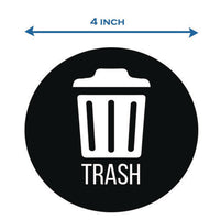Vinyl Decals, Trash, 4" Diameter, Black/white, 3/pack