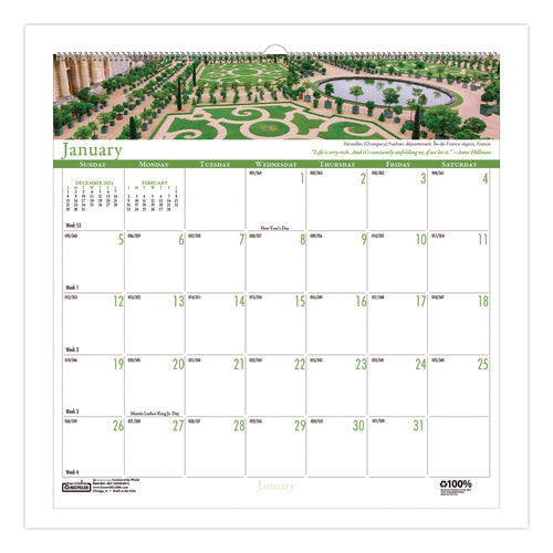Recycled Gardens Of The World Monthly Wall Calendar, Garden Scene Photography, 12 X 12, White Sheets, 12-month (jan-dec):2025