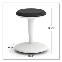 Revel Adjustable Ht Fidget Stool, Backless,up To 250lb, 13.75" To 18.5" Seat Ht,black Seat/white Base, Ships In 7-10 Bus Days