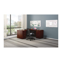 Mod L-station Double Pedestal Desk Bundle, 66" X 72" X 29", Traditional Mahogany, Ships In 7-10 Business Days