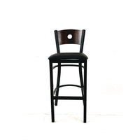 Circle Series Barstool, Supports Up To 300 Lb, 28.5" Seat Height, Black Seat, Dark Walnut Back, Black Base