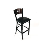 Circle Series Barstool, Supports Up To 300 Lb, 28.5" Seat Height, Black Seat, Dark Walnut Back, Black Base