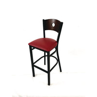 Circle Series Barstool, Supports Up To 300 Lb, 28.5" Seat Height, Burgundy Seat, Dark Walnut Back, Black Base