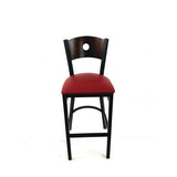 Circle Series Barstool, Supports Up To 300 Lb, 28.5" Seat Height, Burgundy Seat, Dark Walnut Back, Black Base