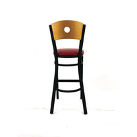 Circle Series Barstool, Supports Up To 300 Lb, 28.5" Seat Height, Burgundy Seat, Natural Back, Black Base