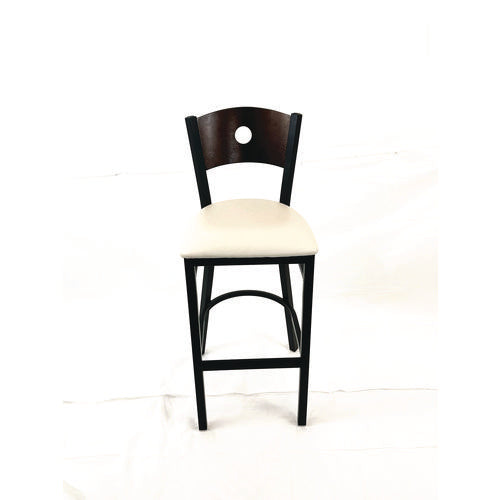 Circle Series Barstool, Supports Up To 300 Lb, 28.5" Seat Height, Cream Seat, Dark Walnut Back, Black Base