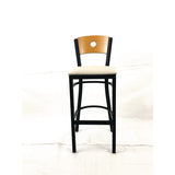 Circle Series Barstool, Supports Up To 300 Lb, 28.5" Seat Height, Cream Seat, Natural Back, Black Base