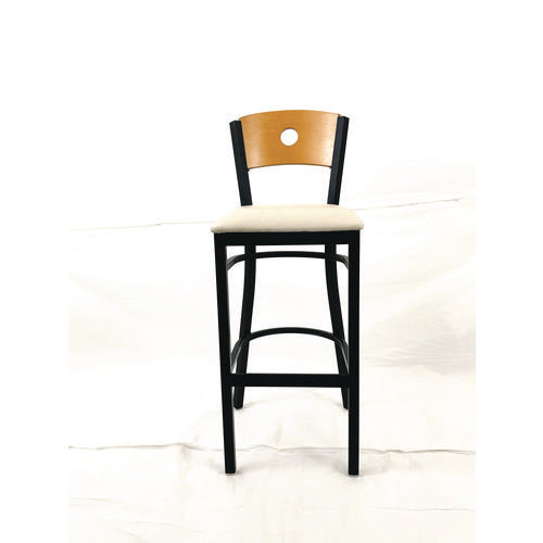 Circle Series Barstool, Supports Up To 300 Lb, 28.5" Seat Height, Cream Seat, Natural Back, Black Base