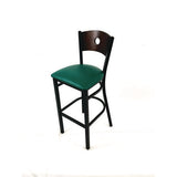 Circle Series Barstool, Supports Up To 300 Lb, 28.5" Seat Height, Green Seat, Dark Walnut Back, Black Base