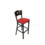 Circle Series Barstool, Supports Up To 300 Lb, 28.5" Seat Height, Red Seat, Dark Walnut Back, Black Base