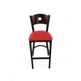 Circle Series Barstool, Supports Up To 300 Lb, 28.5" Seat Height, Red Seat, Dark Walnut Back, Black Base