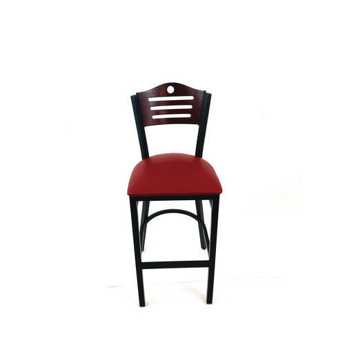 Eagle Series Barstool, Supports Up To 300 Lb, 28.5" Seat Height, Burgundy Seat, Dark Mahogany Back, Black Base