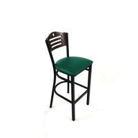 Eagle Series Barstool, Supports Up To 300 Lb, 28.5" Seat Height, Green Seat, Dark Walnut Back, Black Base