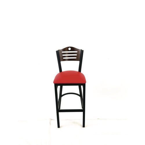 Eagle Series Barstool, Supports Up To 300 Lb, 28.5" Seat Height, Red Seat, Dark Walnut Back, Black Base