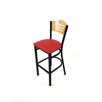 Eagle Series Barstool, Supports Up To 300 Lb, 28.5" Seat Height, Red Seat, Natural Back, Black Base