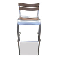 Elcano Series Barstool, Outdoor-seating, Supports Up To 300 Lb, 29" Seat Height, Brown/silver Seat, Brown Back, Silver Base