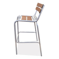 Elcano Series Barstool, Outdoor-seating, Supports Up To 300 Lb, 29" Seat Height, Brown/silver Seat, Brown Back, Silver Base